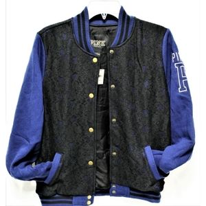 PINK Navy Blue Lace Varsity Jacket